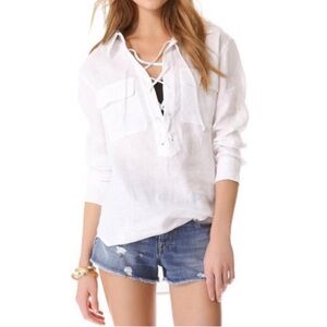 Equipment Knox White Linen Lace Up Blouse - S